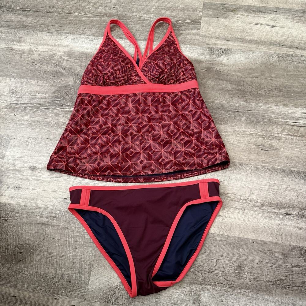 L.L. Bean Red and Pink Geometric Tankini Set